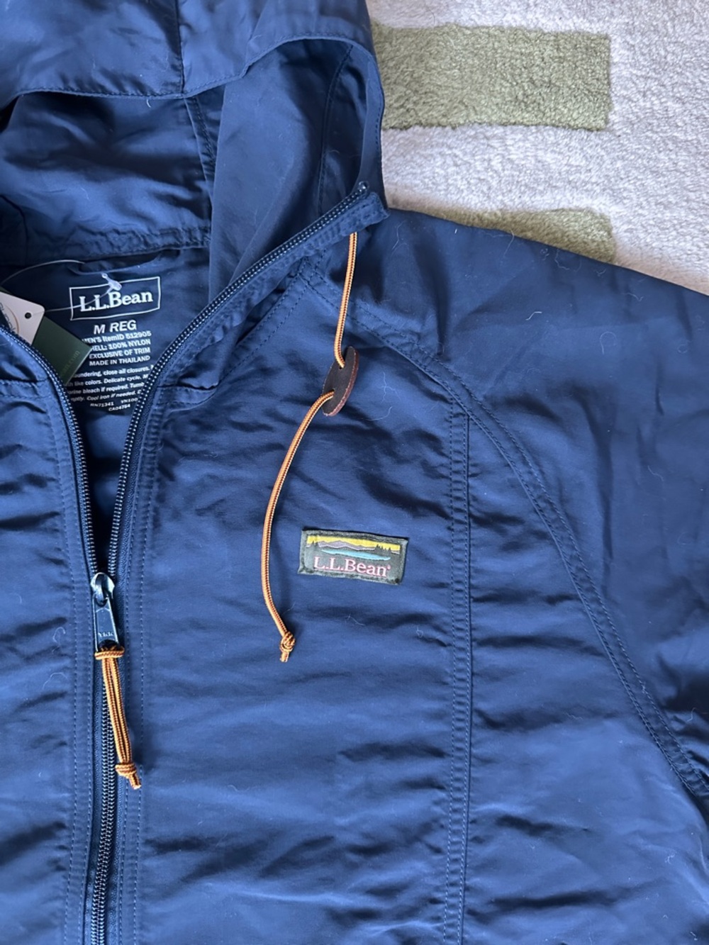 L.L. Bean Navy Hooded Pullover Anorak with Tan Accents - Picture 3 of 5